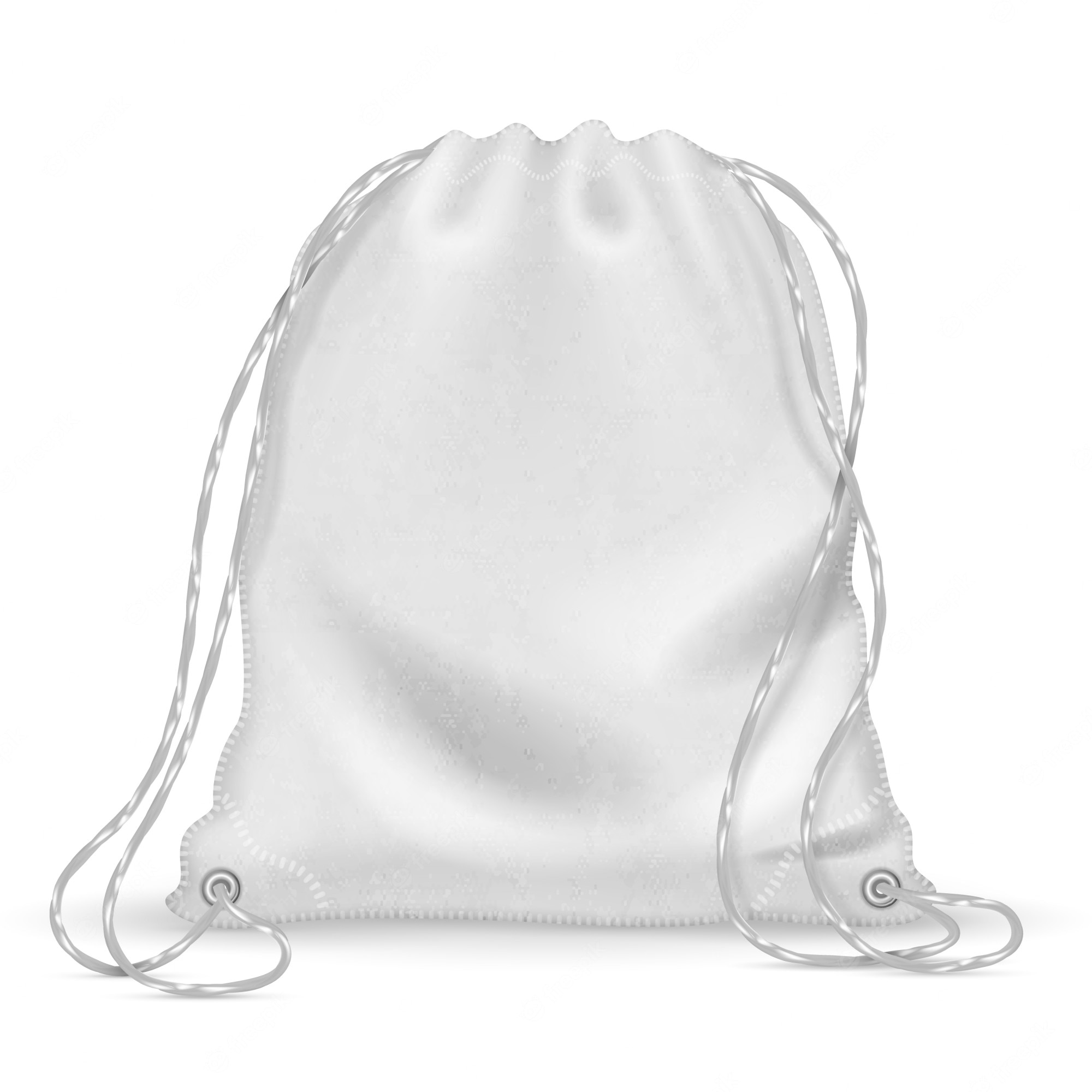 Mochila deportiva blanca, bolsa de tela para mochileros con cordones.  plantilla de vectores aislados | Vector Premium